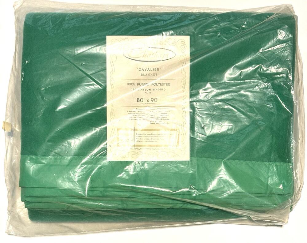 Vtg MCM Chatham Cavalier Green Polyester Blanket 80x90" Full Double IRREGULAR